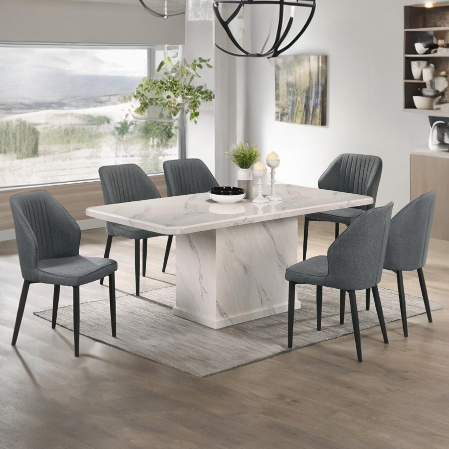 6 Seater Artificial Marble Dining Set