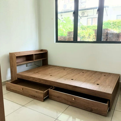 2 Drawers Storage Oak Super Single Bed