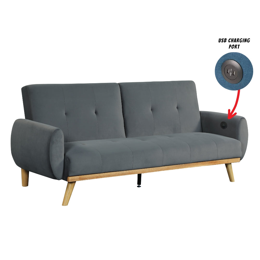 3 Seater Grey Sofa Bed With USB Charging Port