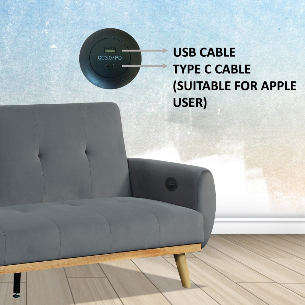 3 Seater Grey Sofa Bed With USB Charging Port