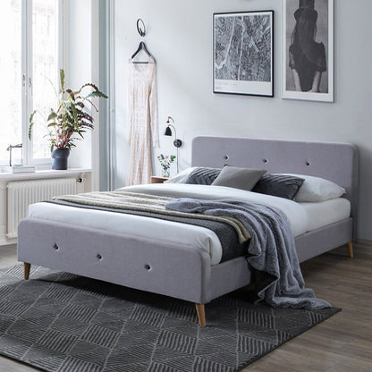 Queen Size Scandinavian Grey Fabric Bed Frame